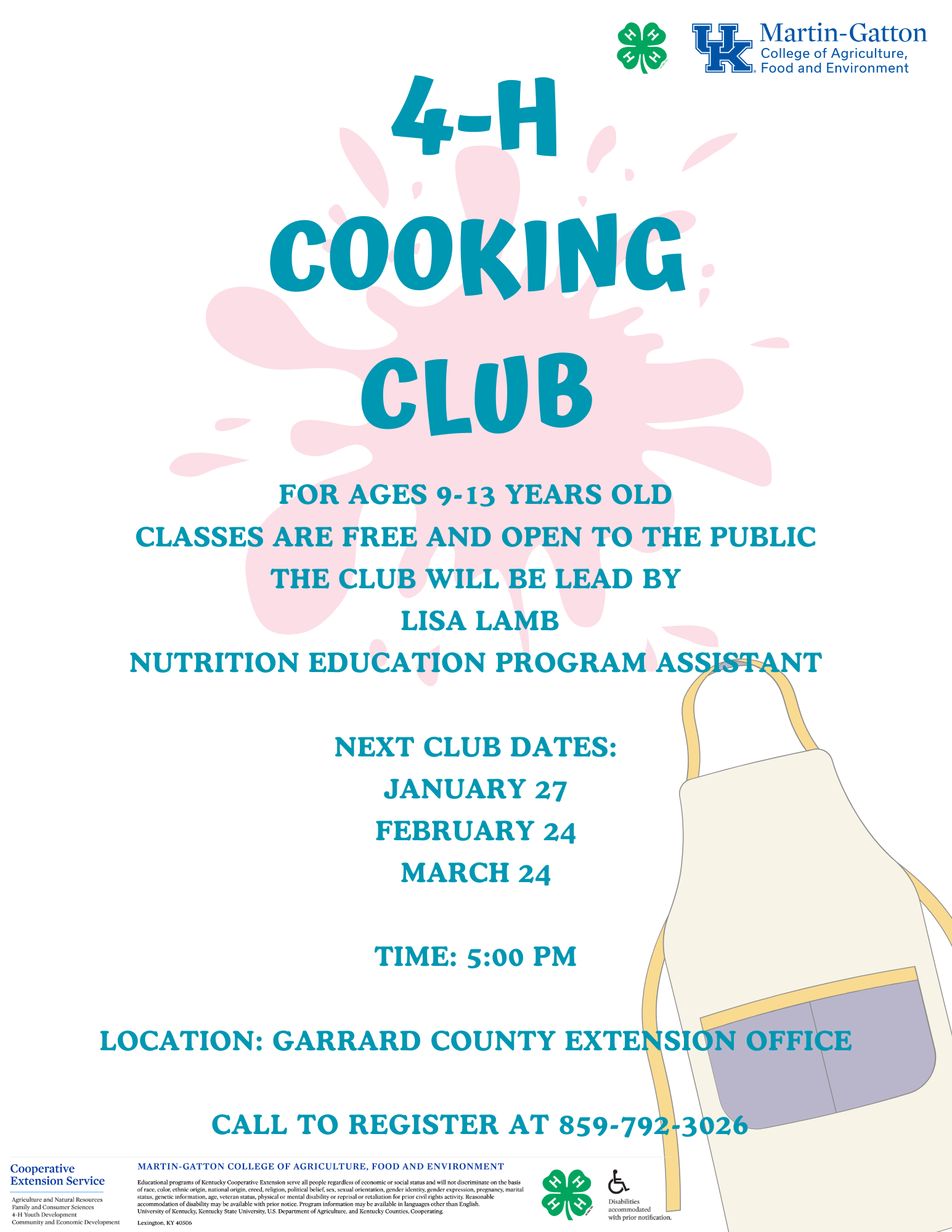 4-H Cooking Club Flyer with info